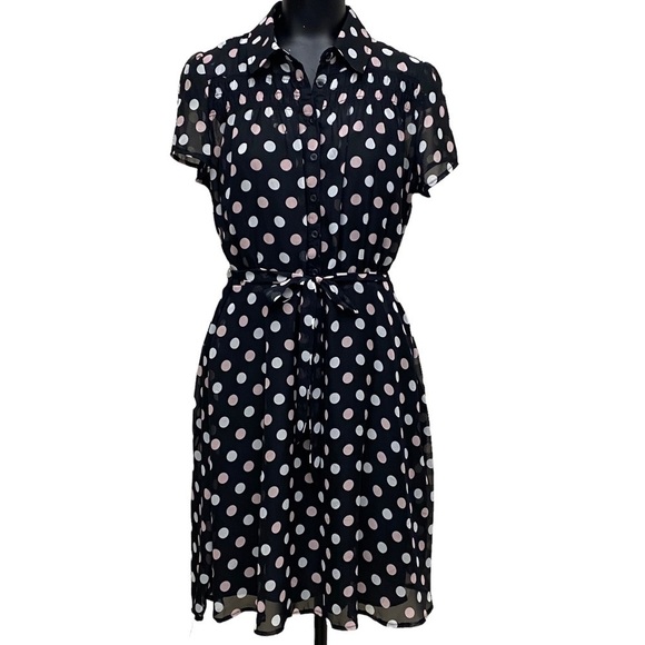 Robert Louis Dresses & Skirts - Robert Louis Chiffon Polka Dot Fit and Flare Dress Size L